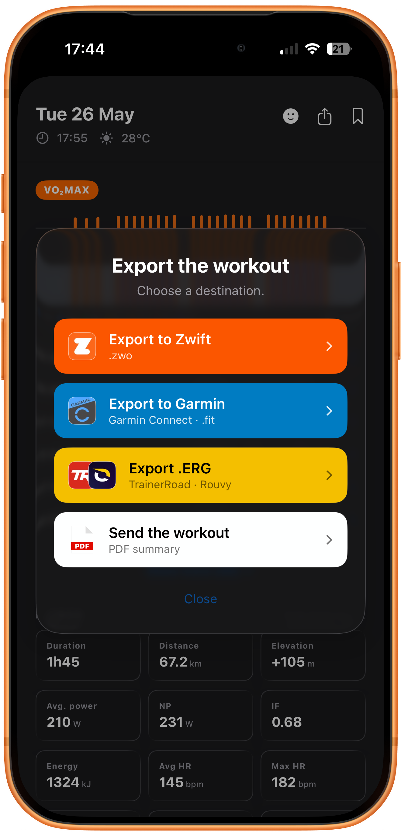 Export a workout