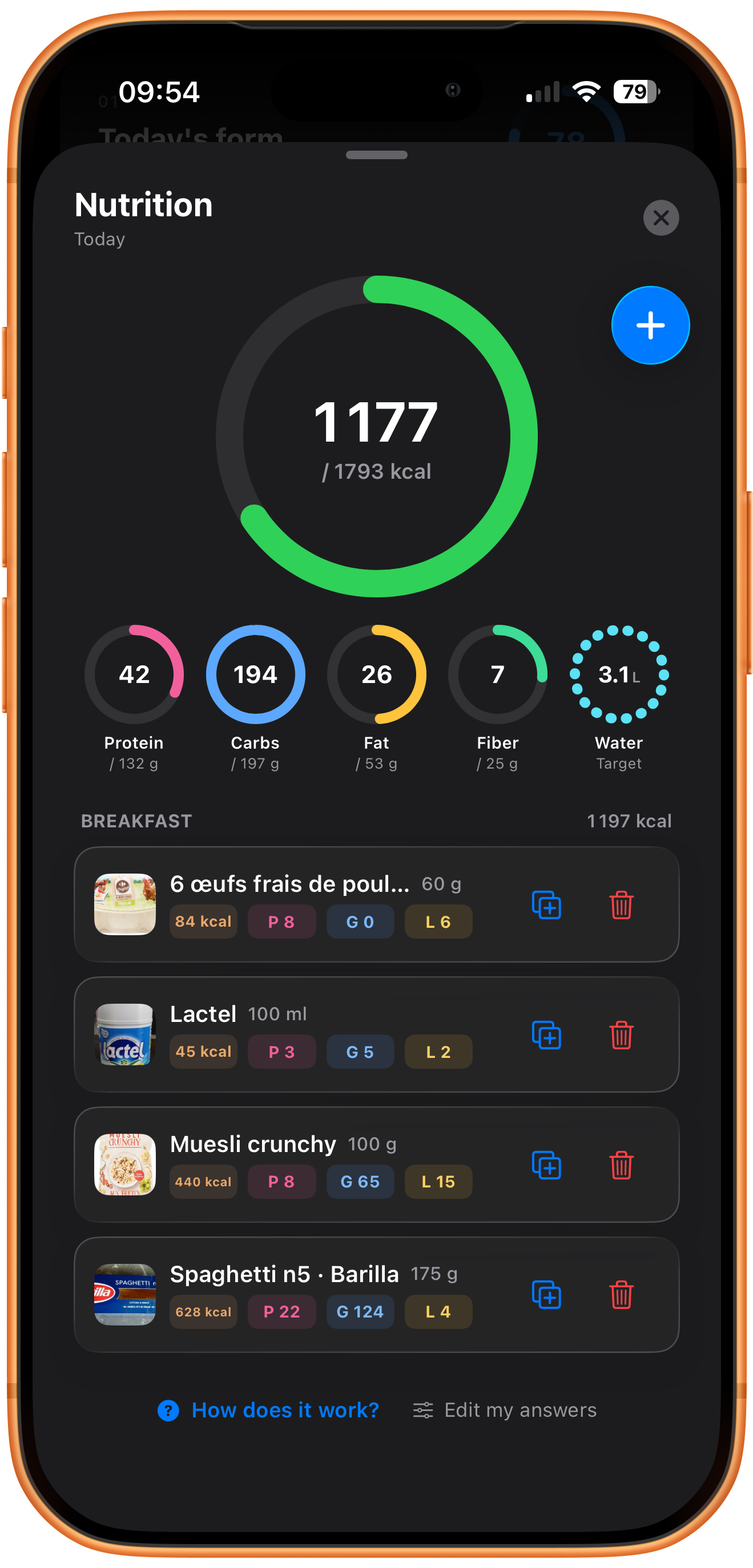 The app's Nutrition page