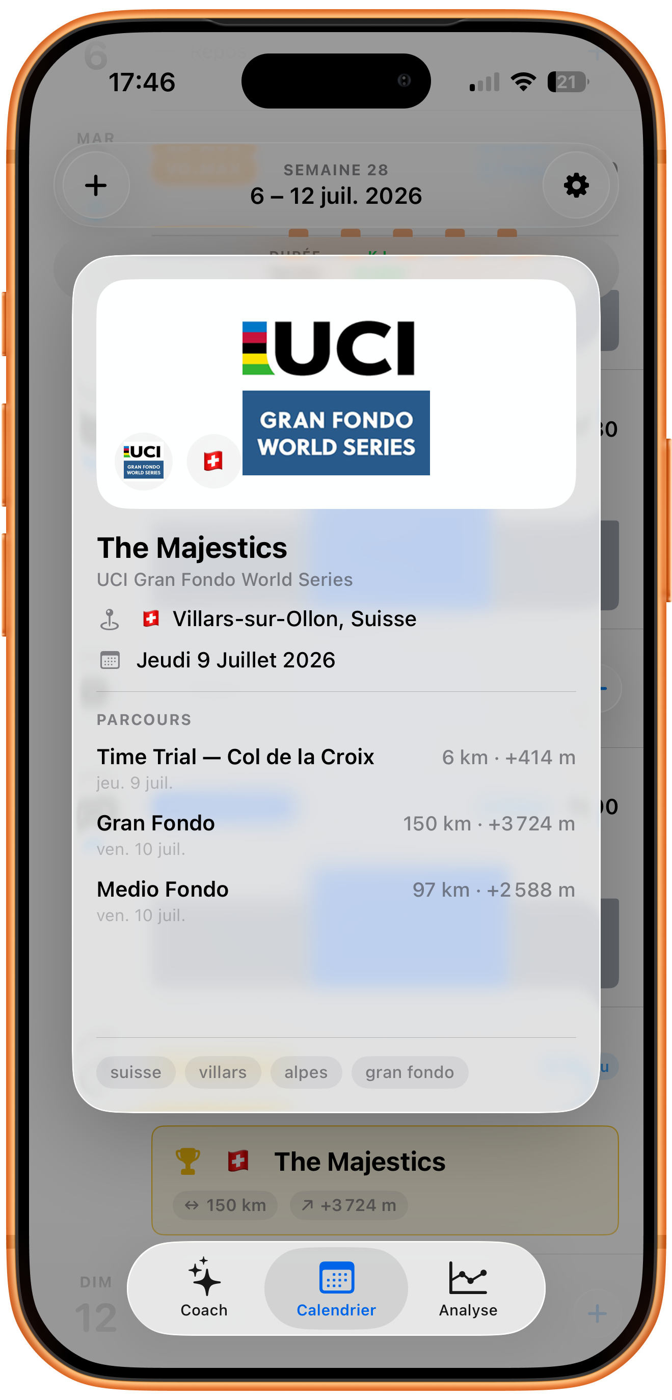 Course dans le calendrier